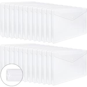 EOOUT 24pcs Clear Envelopes, Expandable Folders for Documents and Waterproof Folders with Snap Closure, A4 Size Letter Size, for School and Office Supplies