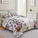 Luxudecor Floral Comforter Set Queen Size 7 Piece, Green Flower Bed in a Bag, Elegant Floral Comforter with Sheet Set, Soft Microfiber Bedding Set for All Season (Green, 90"x90")