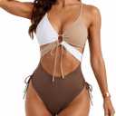 Leoparts Women's Sexy One Piece Swimsuit V Neck Cutout Bathing Suit High Cut Color Block Swimwear Monokini (M)