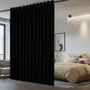NICETOWN Room Separating Divider Curtain Screen Partition, Function Thermal Blackout Noise Reducing Curtain, Sliding Door Insulated Drape for Patio, Black, 8.3ft Wide x 9ft Long