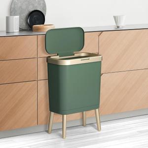 Bathroom Trash Can with Lid, Black 4 Gal 19.09-Inch, Kitchen Garbage Can, Narrow Waste Basket with Pop-Up Lid Office, & Small Spaces, Tall Plastic Trash Bin, Dog Proof Trash Can (Green)