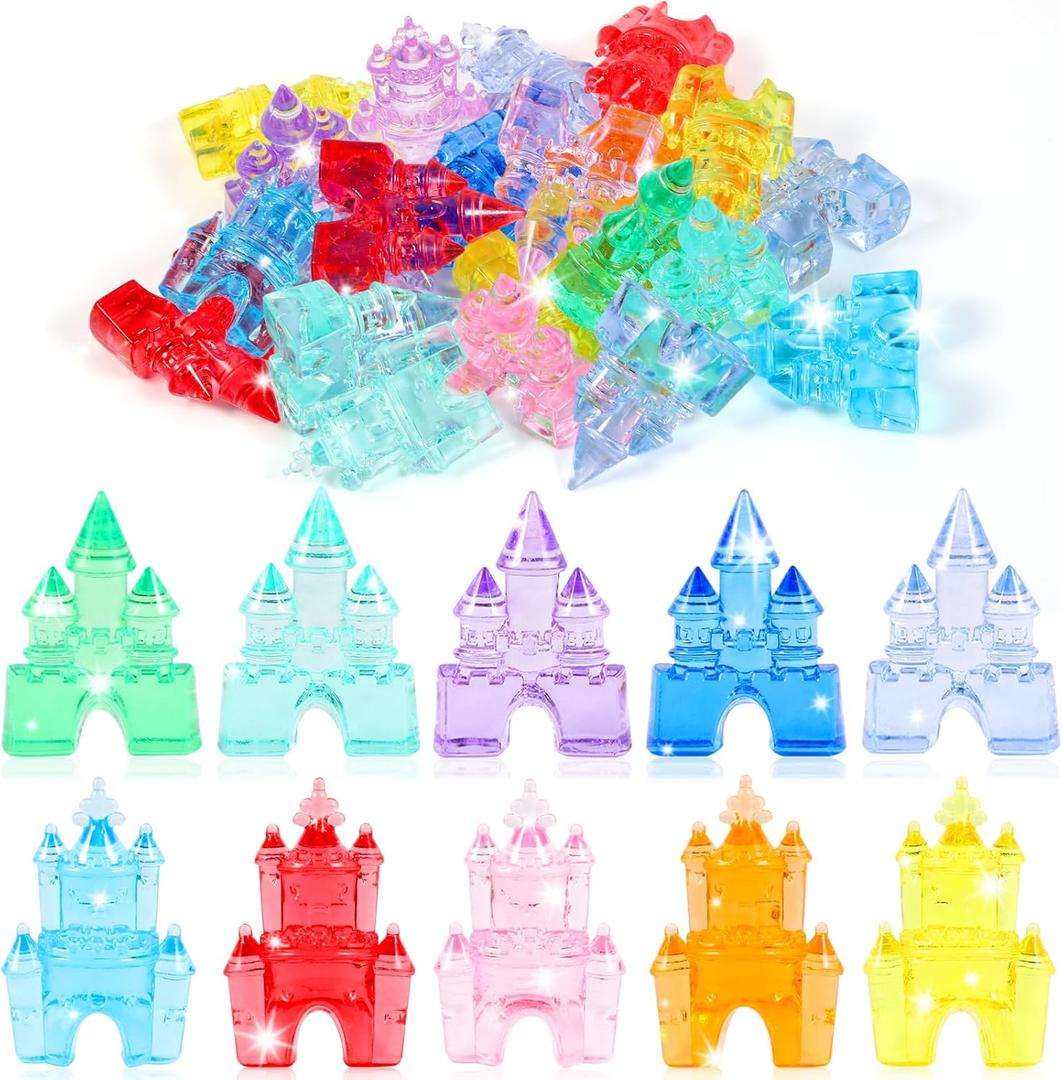 Niceup Acrylic Priness Castle Figurines Princess Party Favors Crystal Gems About 15pcs 1.6inch Small Goodie Bags Tressure Gemstones for Hide & Seek Game Cake Decoration