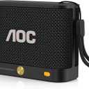 AOC Portable Bluetooth Speaker, Shower Speaker, BT 5.4 with Wireless Stereo Pairing, BassUp, IP65 Waterproof, Dustproof, 30-Hour Playtime, Compact Small for Home, Outdoors, Travel, Black