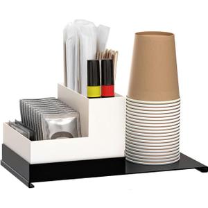 Small Coffee Station Organizer, Countertop Cup Holder for Cups, Lids, Pods, Stirrers, Condiment Supplies