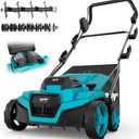 Cordless Lawn Dethatcher Compatible with Makita 18v Battery(Tool Only), 36V Dual Battery Powered Brushless 2-in-1 Scarifier, 15’’ Wide, 12-Gal Collection Bag, Air Boost Technology, 5 Adjustable Depths