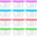 Zezzxu 5 oz Small Freezer Storage Containers with Screw Lids, 12 Pack Reusable Plastic Food Jars Stackable Deli Containers (Microwave & Freezer Safe)
