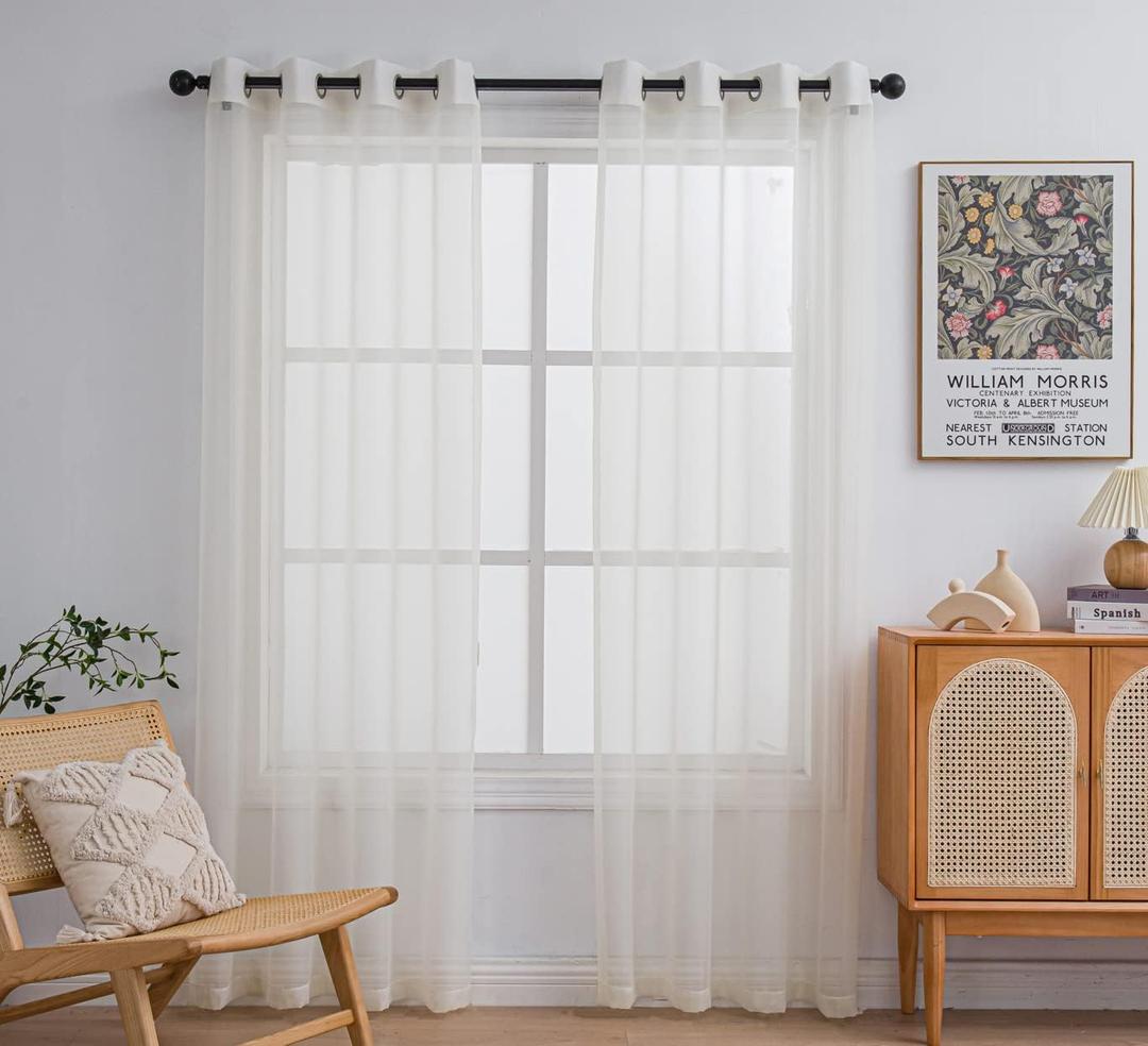 PI Sheer Voile Light Filtering Curtains Grommet Top,Backdrop Window Treatment for Living Room/Bedroom 2 Panels (W52 X L84, Butter)