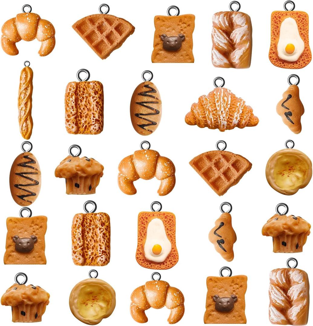 60-piece Handmade Simulation Bread Toast Charms - Resin Pendants for DIY Jewelry Making, Ideal for Earrings and Necklaces, Craft Supplies