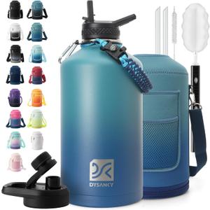 DYSANKY 1 Gallon Insulated Water Bottle | Upgraded Thickened Stainless Steel Metal Portable Sports Large Water Jug for Gym and Hiking with Carrier Bag, Handle Strap | BPA-Free 128 oz