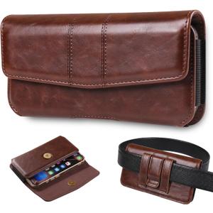 Phone Holster Compatible with iPhone 16/15/14/13/12 Pro Max and Plus, Galaxy S25/S24/S23/S22/S21/S20 Plus and FE, Leather Phone Pouch with Metal Belt Clip, L-Coffee