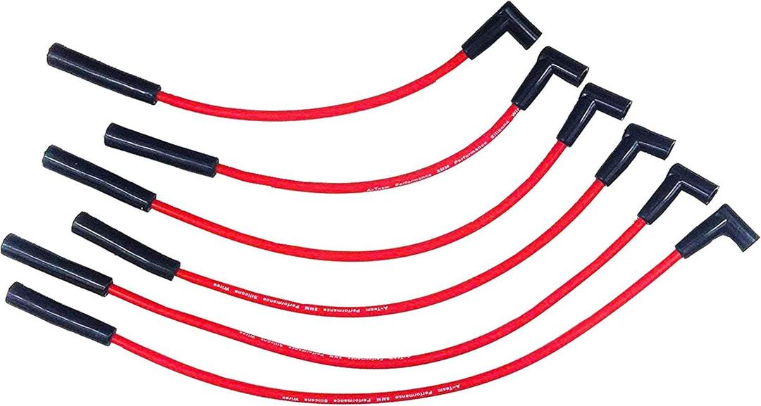 A-Team Performance 8.0 mm Red Silicone Spark Plug Wire Set - Straight & 90 Silicone Boots & Coil Wire - 6 Leads, Compatible with AMC/Jeep 199-282 Straight-6 Engines