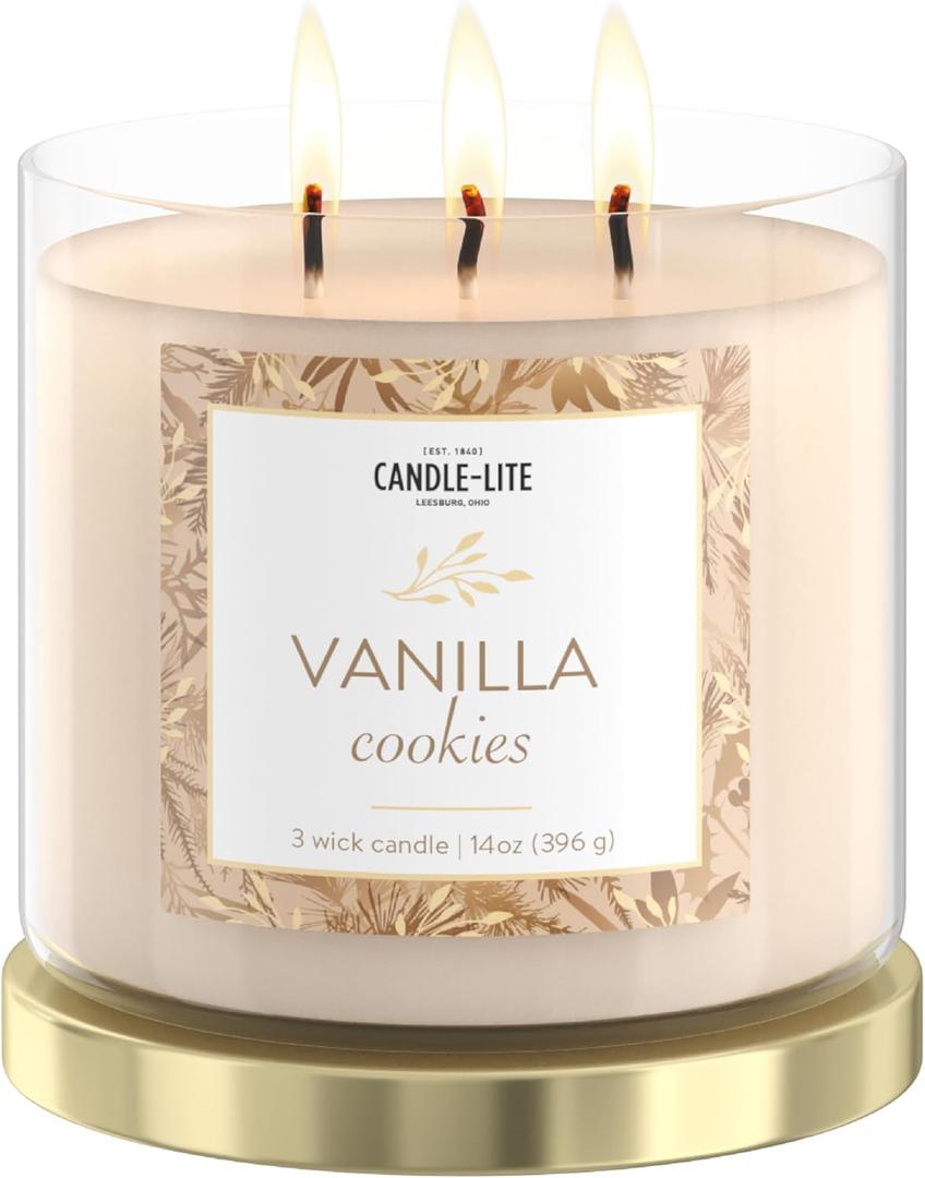 Candle-Lite Scented Candles, Vanilla Cookie Fragrance, 14 oz Three-Wick Aromatherapy Jar Candle, Perfect for Gifting and Celebration