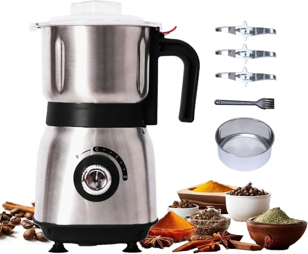 Electric Grinder for Kitchen - 500W Grain Mill with 3 Stainless Steel Blades, Versatile Spice Grinder for Coffee, Grinding Spices, Bean, Grains, Nuts, Black