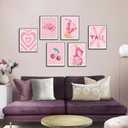 JSXOVDL Pink Preppy Room Decor Wall Art Retro Cowboy Western Wall Art Aesthetic Preppy Stuff Canvas Prints Wall Art Vintage Pink Poster for Girls Bedroom Dorm 8x10 Unframed 6pcs