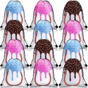 Sunnymove 30 Pcs Ice Cream Drip Baseball Drawstring Bags Ice Cream Party Supplies Baseball Drip Gifts Bags Candy Treat Sackpack Goodie Favors for Sport Teams Birthday Theme Party Decorations