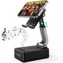 LENRUE Gifts for Men Women, Cell Phone Stand with Wireless Bluetooth Speakers, Flexible Comfort View, Loud Clear Sound, Birthday Gifts for Women Men Everyone, Tech Gadgets for Phones (Black)