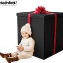 Extra Large Gift Box 28x28x28inGiant Black Gift Boxes with Lid for Large Gifts, Big Presents for Birthday Surprise, Gender Reveal, Valentine's Day, Chinese New Year and Other Celebrations, Not for Heavy-Duty Storage Use