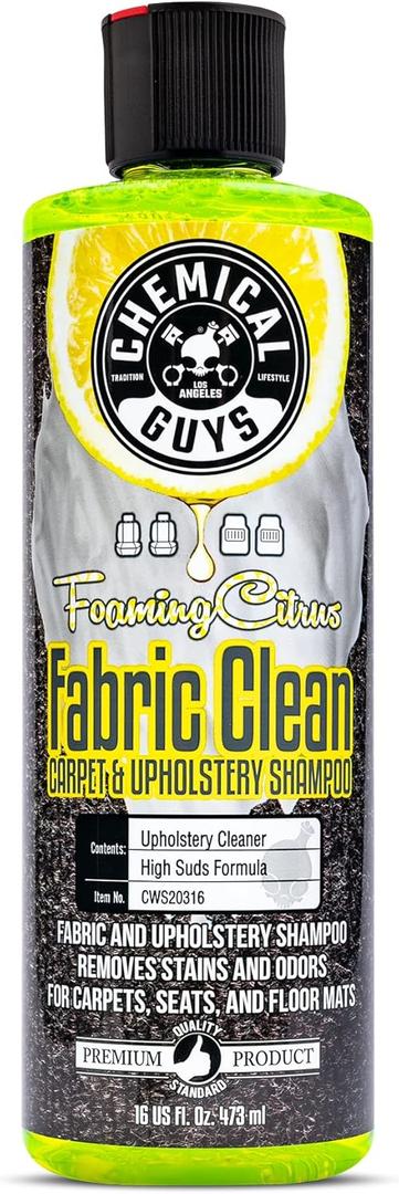Chemical Guys Foaming Citrus Fabric Clean, Carpet and Upholstery Cleaner - Car Carpet Cleaner for Seats, and Floor Mats, Safe for Home, Office & More, Citrus Scent - 16 oz