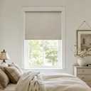 Blackout Roller Shades for Bedroom Window Cordless Free-Stop Blinds with Valance UV Protection 100% Black Out Linen Shades Blinds for Indoor Bathroom Windows Living Room Beige Oatmeal 32" W x 72" H