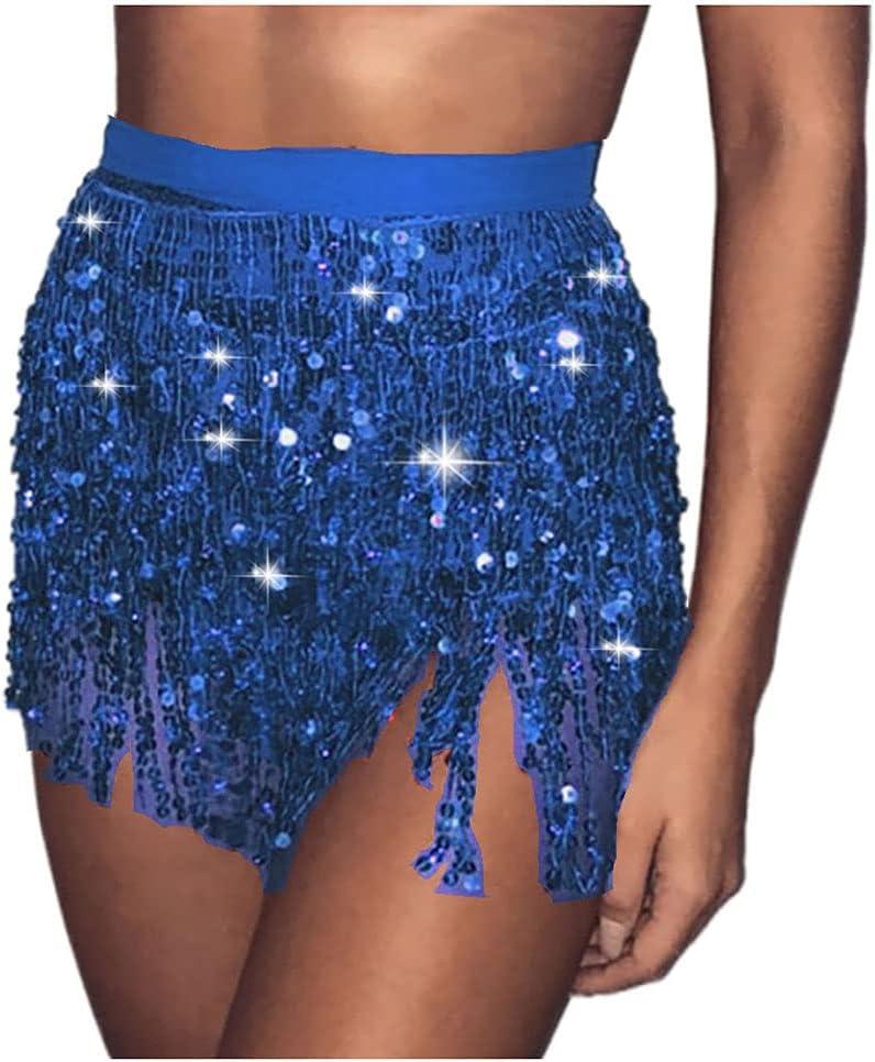 Cubahop Boho Sequin Belly Dance Skirt Hip Belt Tassel Skirt Hip Wrap Scarf Rave Music Festival Costume for Women Girls