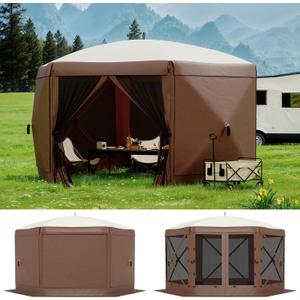 Garvee 13FT Pop-Up Gazebo 6-Sided, Outdoor Canopy Tent with Mosquito Netting & Removable Wind Cloths for Camping, Backyard Parties, Outdoor Events, Beige & Khaki