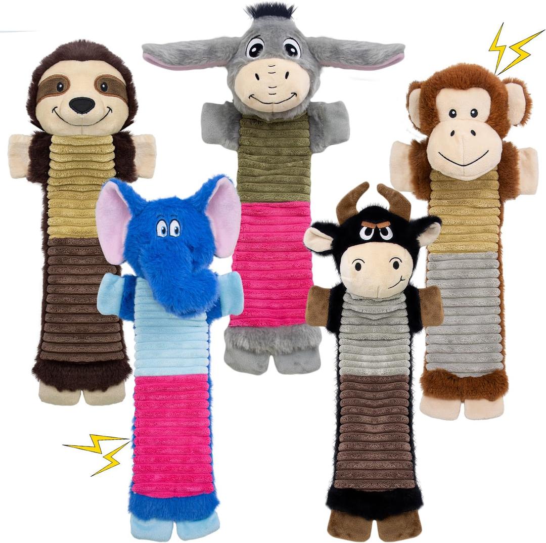 5 Pack No Stuffing Dog Squeaky Toys, Dog Chew with Crinkle and Squeaker, Cute Animal Plush to Keep Them Busy for Tug of war, Not Suitable for Aggressive Chewers