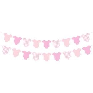 Pink Gingham Baby Shower Banner, 18 Pieces Pink Babysuit Garland Banner for It's a Girl's Baby Shower Decorations