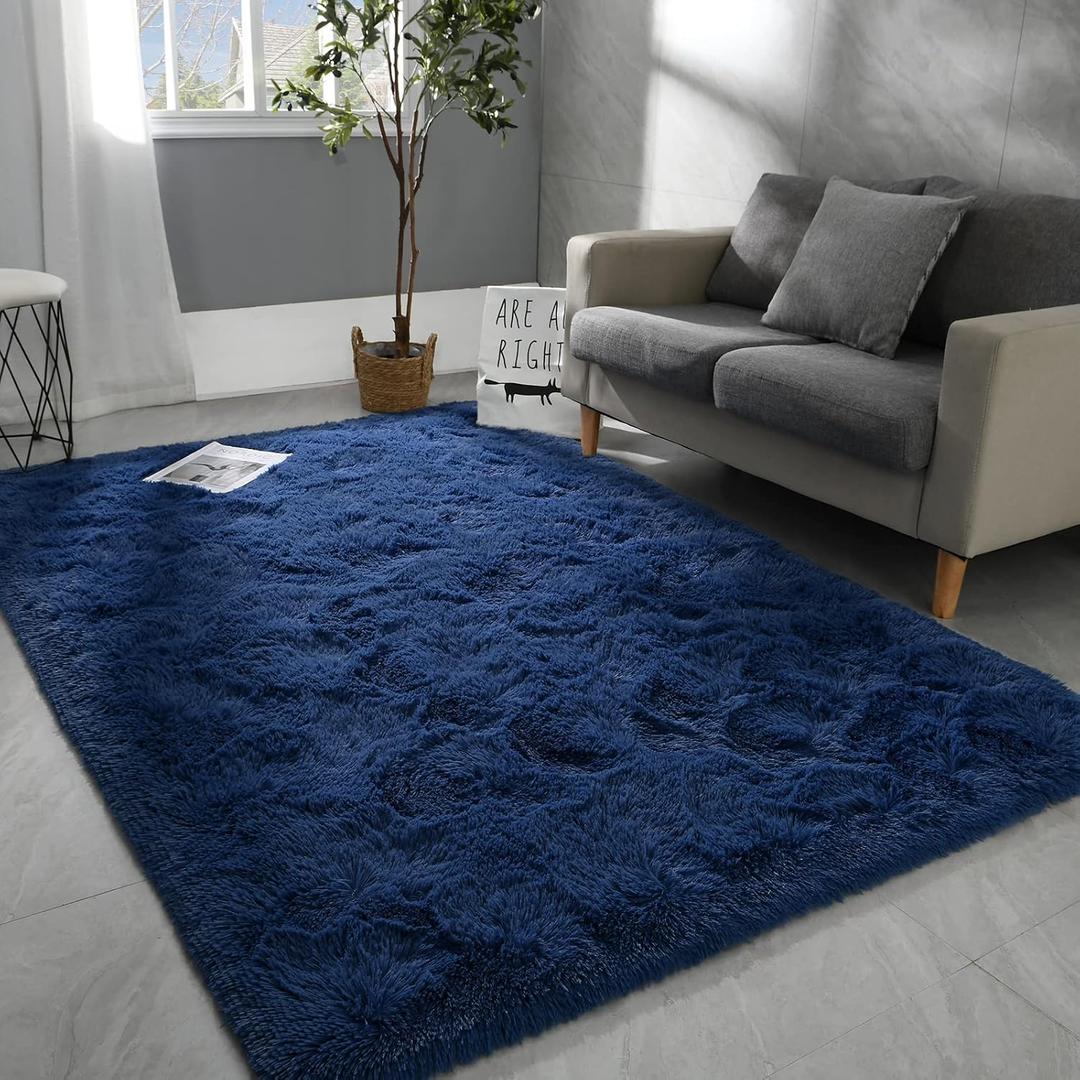 Hutha 8x10 Large Area Rugs for Living Room, Super Soft Fluffy Modern Bedroom Rug, Navy Blue Indoor Shag Fuzzy Carpets for Girls Kids Nursery Room Home Decor