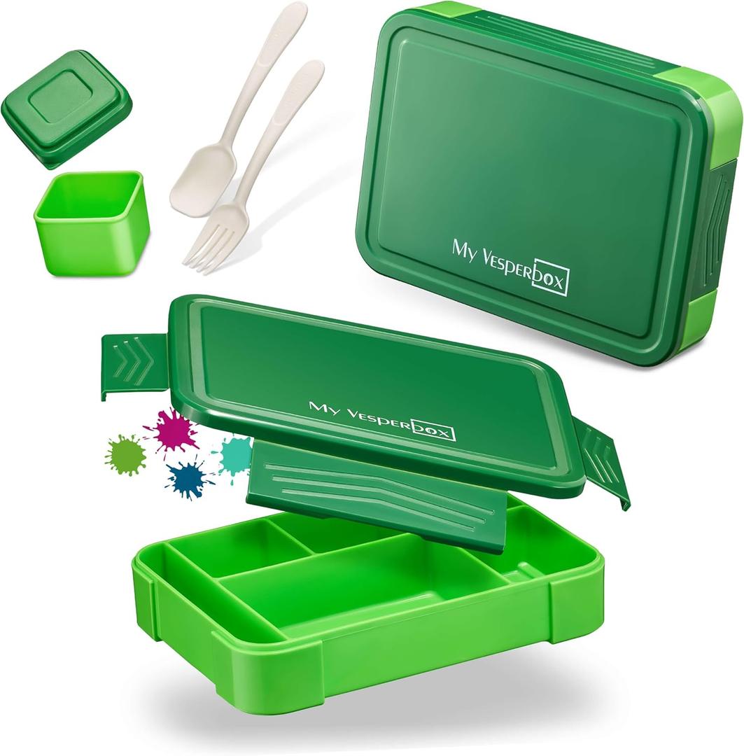 My Vesperbox Lite  Mini Lite - Kids Bento Lunch Box  Extra Durable Lunchbox for Toddlers and School  Leakproof, Child-Friendly, Ideal for Daycare, Preschool & Elementary School (Lite - Green - 23x17,5x5cm)
