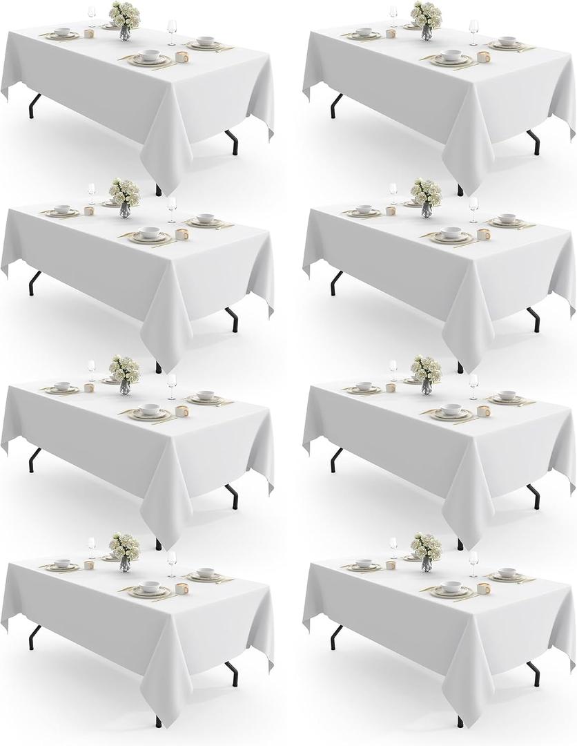Rectangle Table Cloth 60" x 84" – 9 Packs, Durable Polyester Tablecloth Offers Reusable & Washable Protection, Ideal for Outdoor Party, Picnic, Wedding, Banquet and Birthday, White