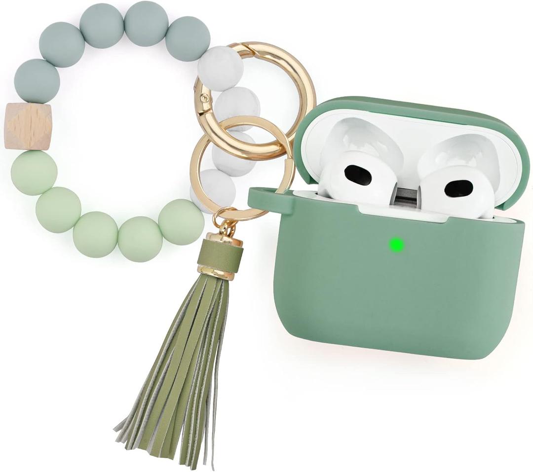 Filoto Silicone Airpod 3rd Generation Case Cover with Bracelet Keychain, Cute Protective Case for Apple Air Pod 3 Wireless Charging Case Women Girl, Cactus Green