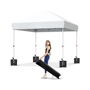 10x10 Pop Up Canopy with One Button Push Setup - Heavy Duty Outdoor Canopy Tent with Portable Roller Bag - 3 Adjustable Height, 4 Weight Bags, 8 Stakes & 4 Guy Ropes Included, White