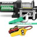 2000lb Winch for ATV, with Steel Cable,ATV Winch with Wired Manual Remote Control Switch,IP65 Waterproof,with Mounting Plate,with Roller Fairlead&Hook