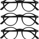 OPULIZE REY Reading Glasses for Women Men, Retro Round Frame with Spring Hinges, Matte Black +3.00 (Pack of 5)