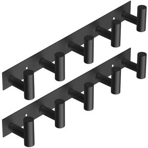 Black Hat and Coat Wall Mount Rack 5 Hooks for Robes, Bags, Keys, and Towels Bathroom Towel Hanger Organizer (2 Pack)