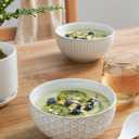 LE TAUCI Cereal bowls 26 oz, Ceramic Soup Bowl for Kitchen, Embossment Stoneware Bowl for Pho, Chip, Fruits, Salad, Noodle, Ramen, Suit For Housewarming - 6 Inch, Set of 4, Arctic white