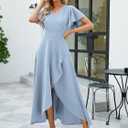 Long Black Formal Dresses for Women Gowns Evening Party Cocktail Dress, Split Elegant V Neck Wrap Ruffle Wedding Guest Dresses (Blue, XXL)