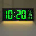 YORTOT 16 Large Digital Wall Clock with Remote Control and 7 Night Lights, 4 Level Dimmer, Super Easy to See, Big LED Clock with Indoor Temperature, Date, Perfect for Home, Office, Gym (Green)