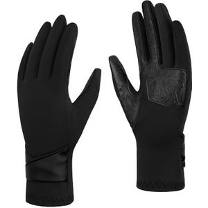 Winter Gloves for Women - Touchscreen Spandex Fleece Lining Cold Weather Gloves Anti-slip Driving Gloves (Black)
