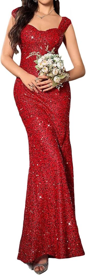 Madam Uniq Formal Dress Sequin Fishtail Sleeveless 1920s Gatsby Cocktail Prom Elegant Maxi Evening Gowns for Women (Medium)