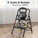 BONTEC 2-Step Ladder, Folding Step Stool, 600lbs Max Load Capacity, Sturdy Steel, Non-Slip Pedals, Lightweight, Portable Steel Ladder with Convenient Handrail, Safety Design for Home & Work, Black