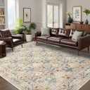 GarveeHome Washable Area Rug 6x9, Soft Vintage Floral Bedroom Rug Non Slip Low Pile Beige Carpet Stain Resistant Throw Rug for Bedside Kids Room Office Dining Room