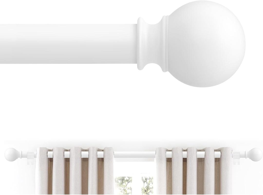 White Curtain Rods for Windows 18 to 60 Inches(1.5-5 Feet), 5/8 Inch Drapery Rod With Ball Finials,Size:18''-60'', White