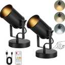 Vitnucrol Rechargeable Spot Lights Indoor with Remote, 5500mAh Battery Operated Spotlight Wireless LED Uplighting with TimerDimmable, 3CCT, Accent Lighting for Plant/Picture/Artwork (2Pack-Black)
