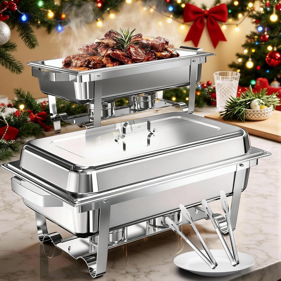 Also GO 2 Pack Stainless Steel Chafing Dish Buffet Set & 2 Serving Tongs