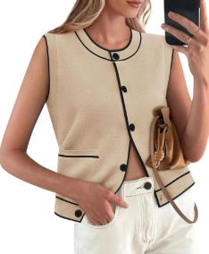 Yousify Women Knit Tank Tops 2025 Summer Sleeveless Sweater Vest Round Neck, Size Large  Yousify Women Knit Tank Tops 2025 Summer Sleeveless Sweater Vest Round Neck, Size Large