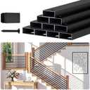 Guwezoy 10 Pack 8.2FT Aluminum Deck Balusters, Rectangular Balusters for Stair Railing, Pre-Drilled Facemount Side-Mount Railing Spindles, Matte Black Powder Coated Hollow Balusters for Deck Porch