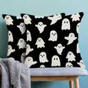 CXMEIFLY Halloween Decor Pillow Covers 18x18 Inch Set of 2 Black and White Ghost Boo Throw Pillows for Couch Happy Halloween Indoor Outdoor Farmhouse Decorative Cushion Case for Sofa Bed Decorations
