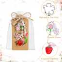 Ecation 20 Set Strawberry Keychain Charm Bulk Party Favor Gift Set Y2K Keychains Cute Flower Star Bow with Thank You Tags Organza for Guests Women Purse Bag Souvenir Wedding Bridal Shower Supplies