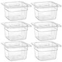 Bekith 6 Pack 1/6 Size Clear Polycarbonate Food Pans with Lids for Kitchen Restaurant Food Prep, 4 Inches Deep